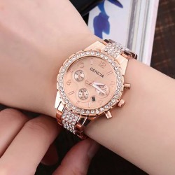 Geneva Round Fancy Ladies Watch with Three Hand Fashion Fun Sleek Pretty Watch