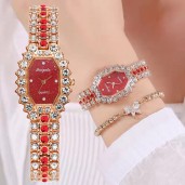https://www.himelshop.com/Fashion Simple Women Watches With Bracelet Set Quartz Wristwatch Shiny Stone Red Colour
