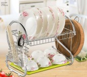 https://www.himelshop.com/2 Layer Plate Stand ,Kitchen Chrome Cup Dish Drying Rack 